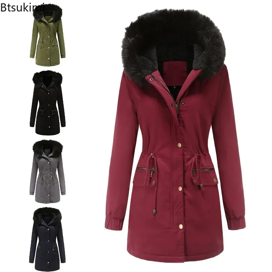 2024 Women\'s Thick Warm Parka Oversized Autumn Winter Plush Cotton Jacket Coat with Fur Collar Female Hooded Warm Jacket S-4XL