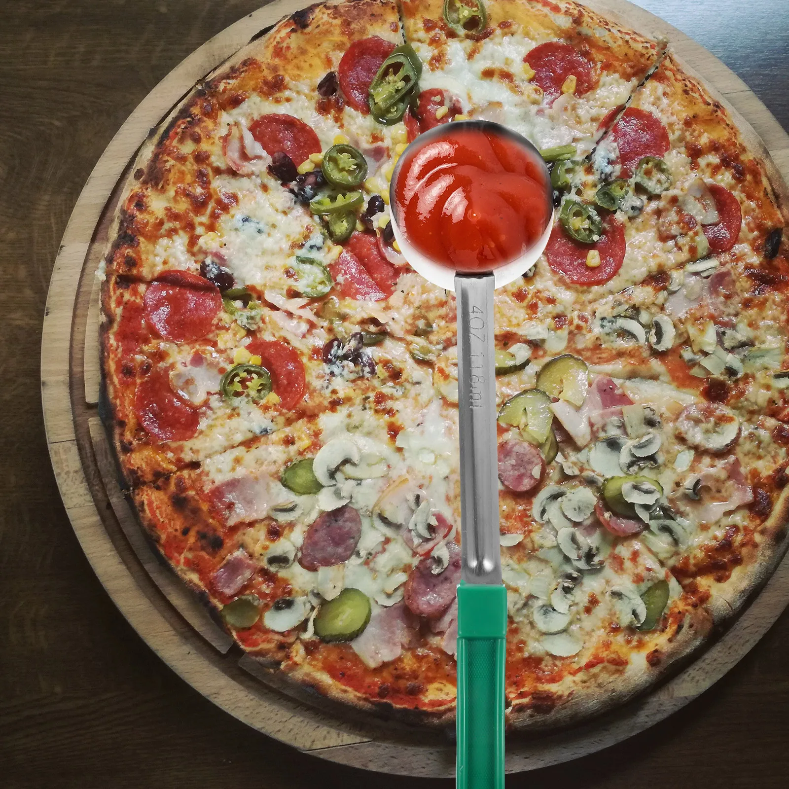 Colher de molho 4oz, controle de porção, aço inoxidável, ferramenta de cozinha, fundo plano, tomate, pizza, sucos, espalhando, conchas pequenas, fácil limpeza