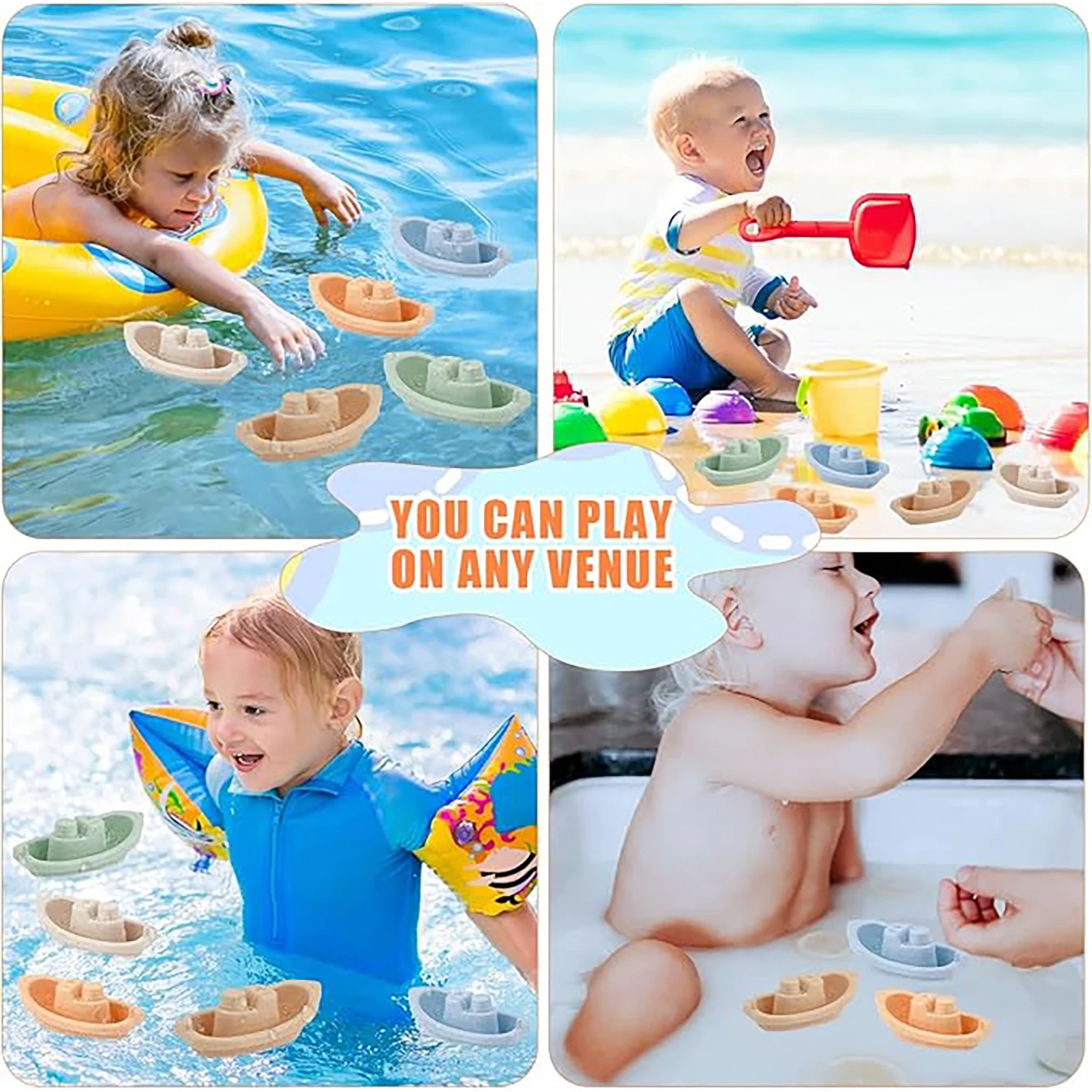 5 stackable boat toys, bathtub float toys, baby bathtub toys, boy/girl classification and stacking toys (5 colors)