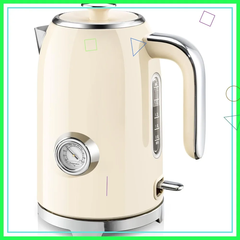 

57oz Cordless Electric Kettle with Thermometer, 1500W Fast Boiling Stainless Steel Tea Pot, LED Indicator & Auto Shut-Off, Beige