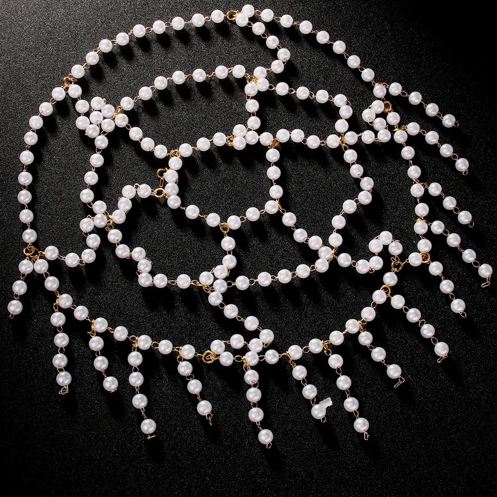 Fashion Pearl Fringe Headpiece Crystal Cap Head Chain Roaring 20s Great Gatsby Tassel Hair Accessories for Art Deco Part Gifts view 4