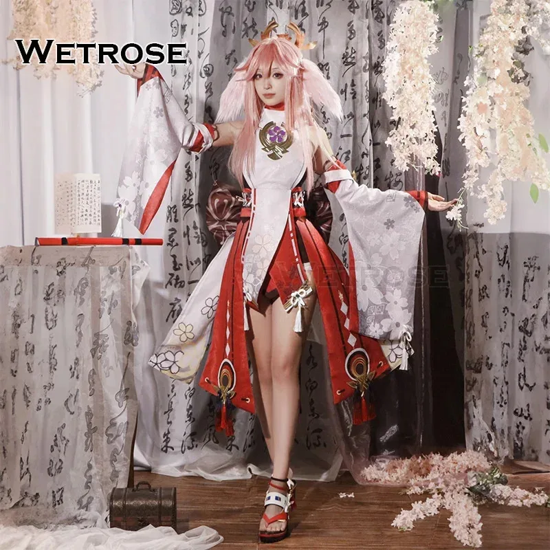 

【Wetrose】In Stock Yae Miko SSR Cosplay Costume Genshin Impact Yae Miko Halloween Fox Kitsune Girl Full Set Wig Ear Shoes
