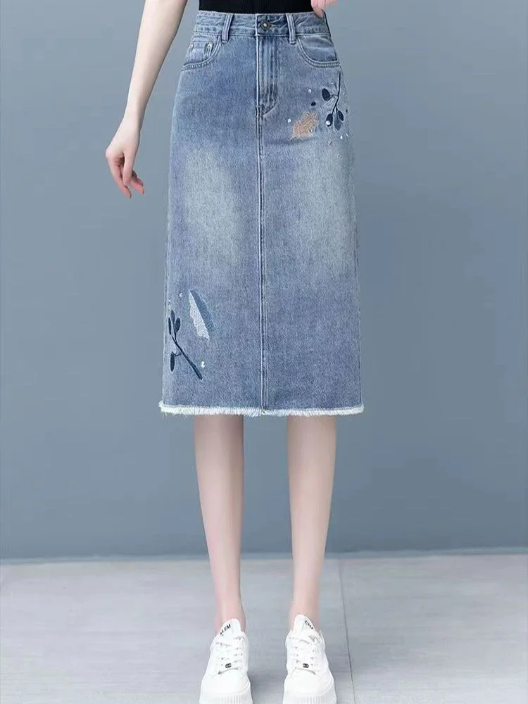 

Женские джинсовые юбки с синей бахромой и высокой талией, корейская мода, новинка качества Y2k, винтажная стильная летняя женская джинсовая юбка 2025 V