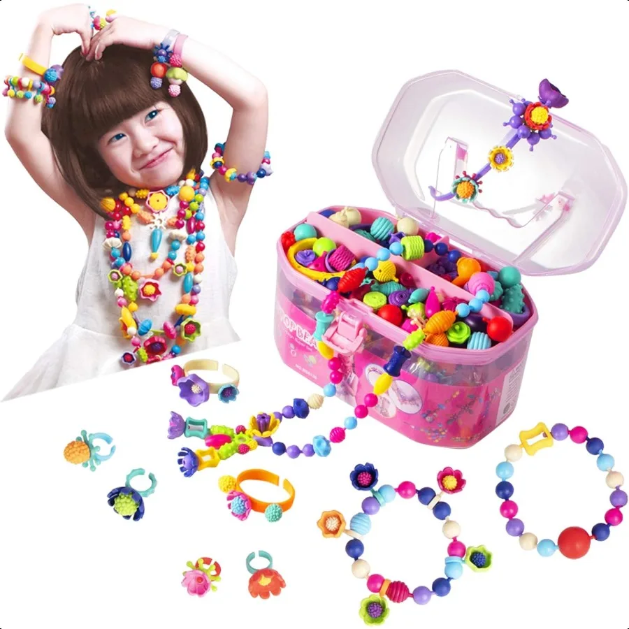 Kit de fabrication de bijoux en perles Pop, arts et artisanat pour filles de 37 ans, perles à pression, jouets, collier, Bracelet, bague, ensemble de bricolage créatif 520
