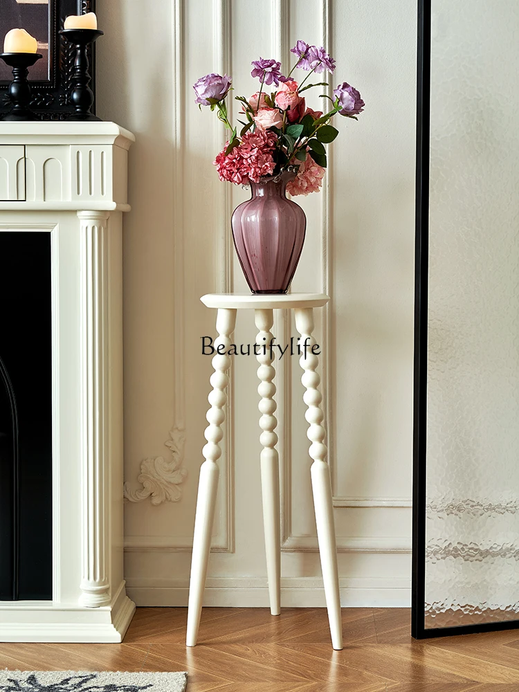 

01Cream wind white all solid wood flower rack living room floor rack balcony ornament rack