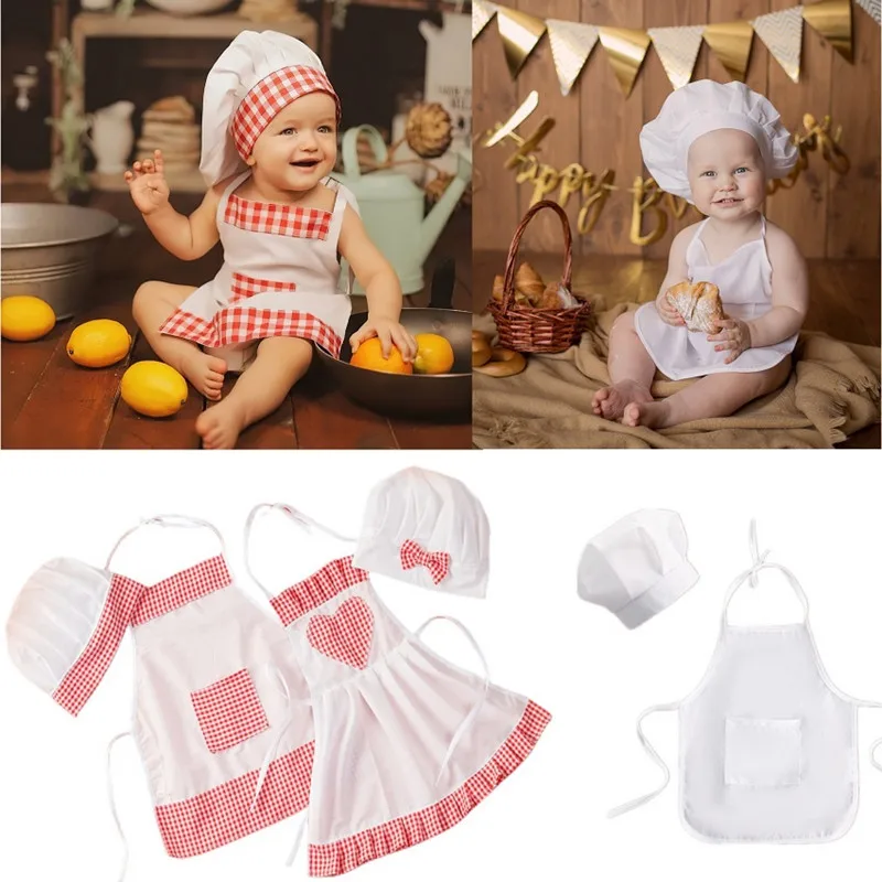 

Baby Chef Apron Hat Baby Kids Cook Costume Newborn Photography Props Outfit Clothing