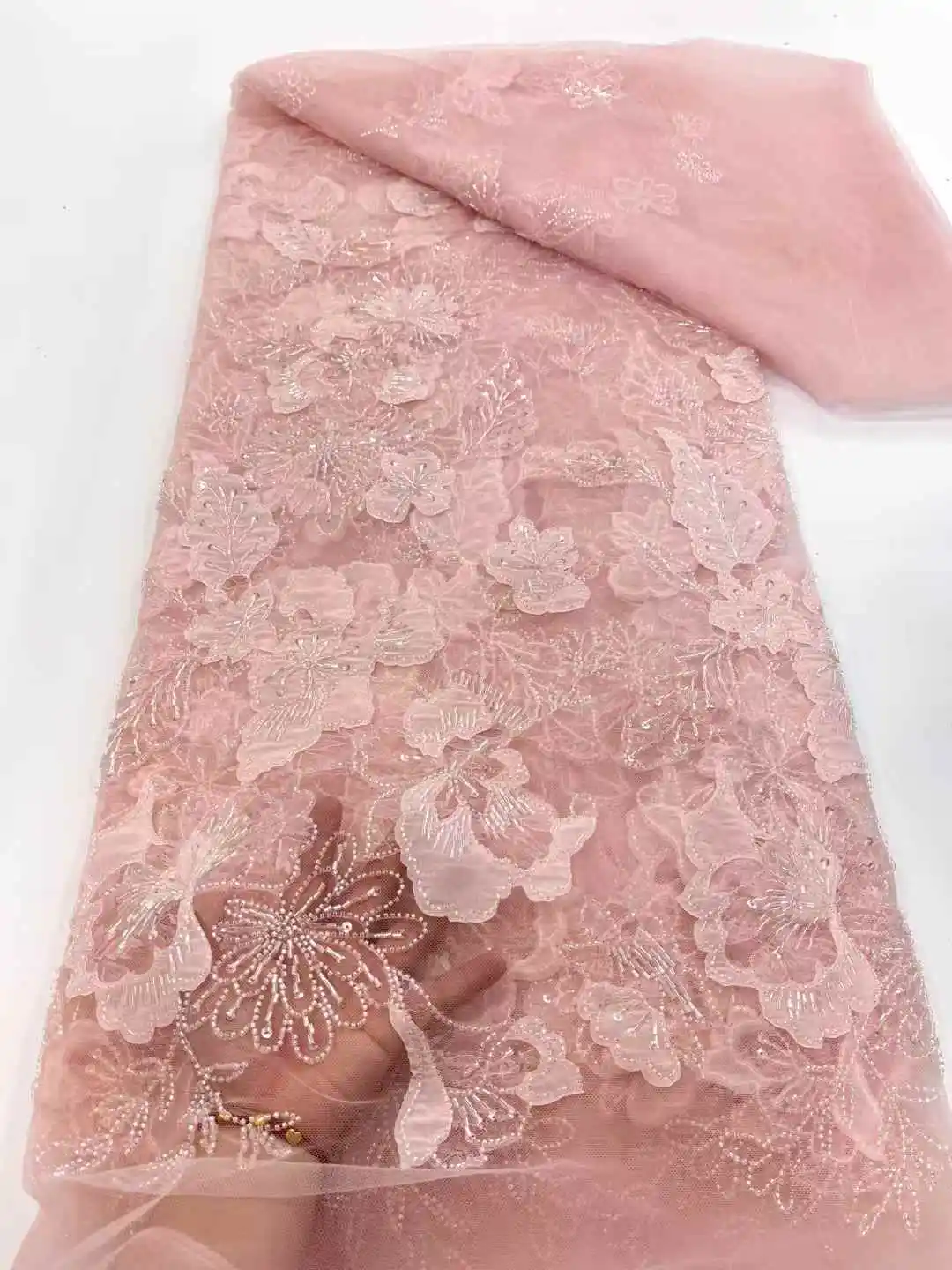 

Luxury African Sequins Beaded Lace Fabric 2025 High-Quality Nigerian Wedding Bridal Embroidery French Tulle for Groom Sewing