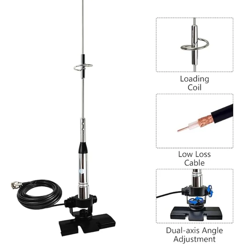 NAGOYA NL-770S Vehicle Mobile Ham Radio Antenna UHF/VHF with Pl259 To So239  Cable & Base Clip for Car Truck Ham Radio Amateur