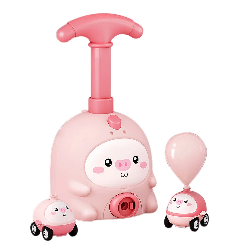 Power Balloon Car Toy Aerodynamic Fun Ball Car Hand Push Inflator Air Pump Vehicle Educational Gifts for Kids (Pink)