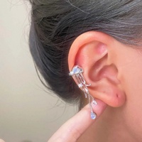 Silver Color Heart Zircon Ear Clip Moonstone Crystal Jellyfish Women Earing Without Hole Jewelry Trendy Party Ear Bone Clip