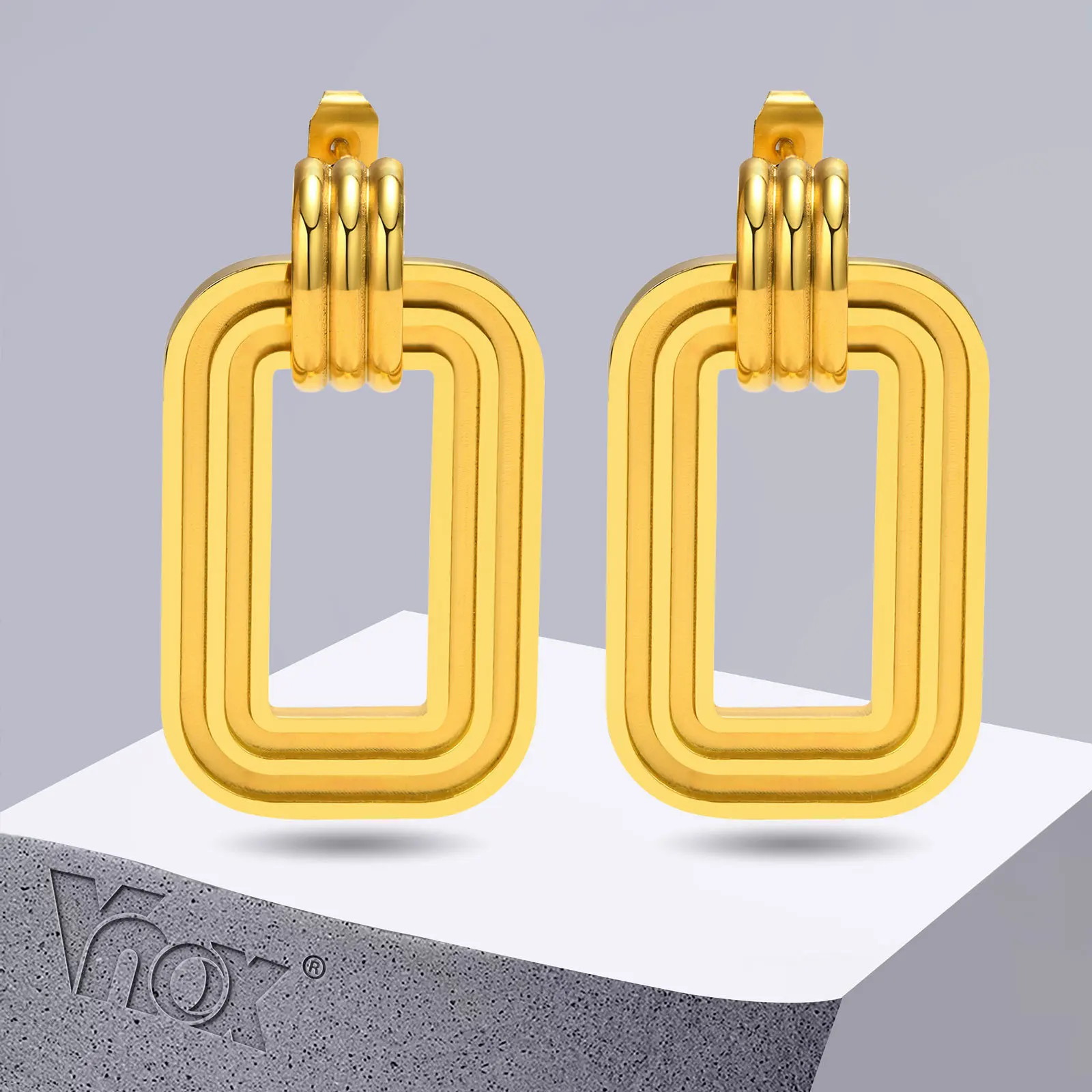 

Vnox Chunky Drop Earrings for Women, Bold Gold Color Geometric Dangle Earrings, Stainless Steel Chic Ear Jewelry