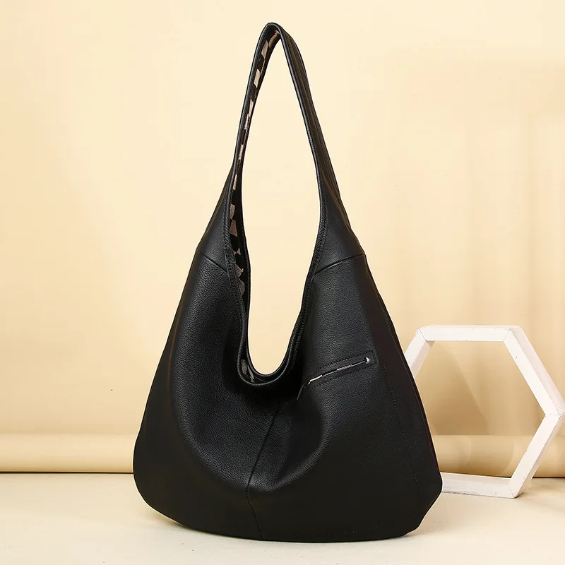 Woman Bag Soft Genuine Leather Hobos Shoulder Bags Double-sided Use Large Cpacity Handbag Tote Female Daily Shopper Underarm Bag