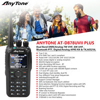 Anytone Walkie Talkie AT-D878UVII Plus Digital DMR Dual Band AES256 Encryption Bluetooth PTT GPS APRS USB-C Charge Two-Way Radio