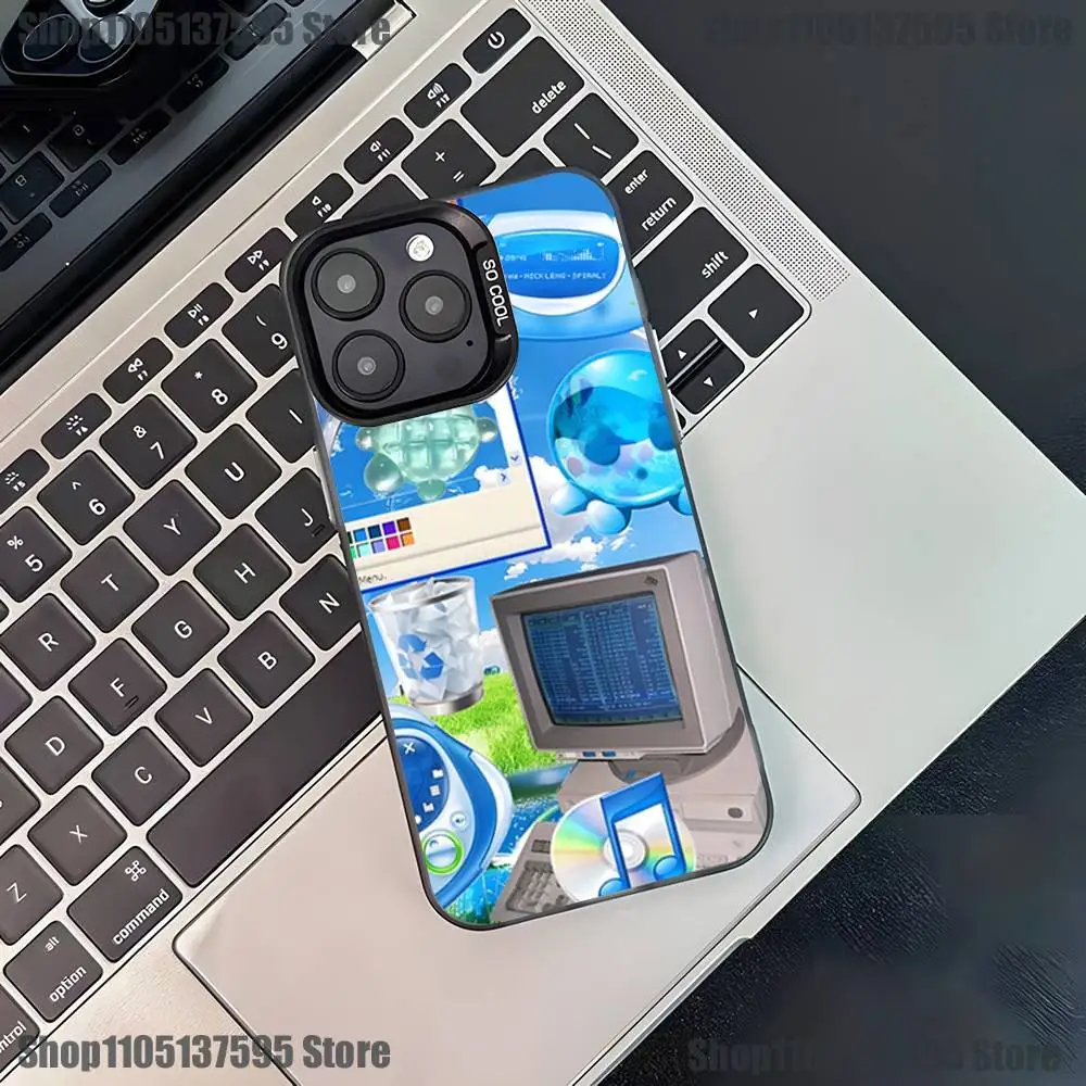 Funda de teléfono Frutiger Aero para iPhone 17,16,15,14,13,12,11,Pro,XS,Max,Plus,Mini,SE4,E, funda negra mate a prueba de golpes