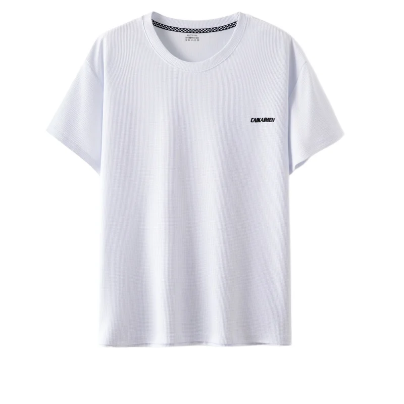 GELITAYIN Big Sale Men's Waffle Short-sleeved T-shirt Letter Heavyweight Texture Fabric Big Size 90kg T-shirt Casual Breathable