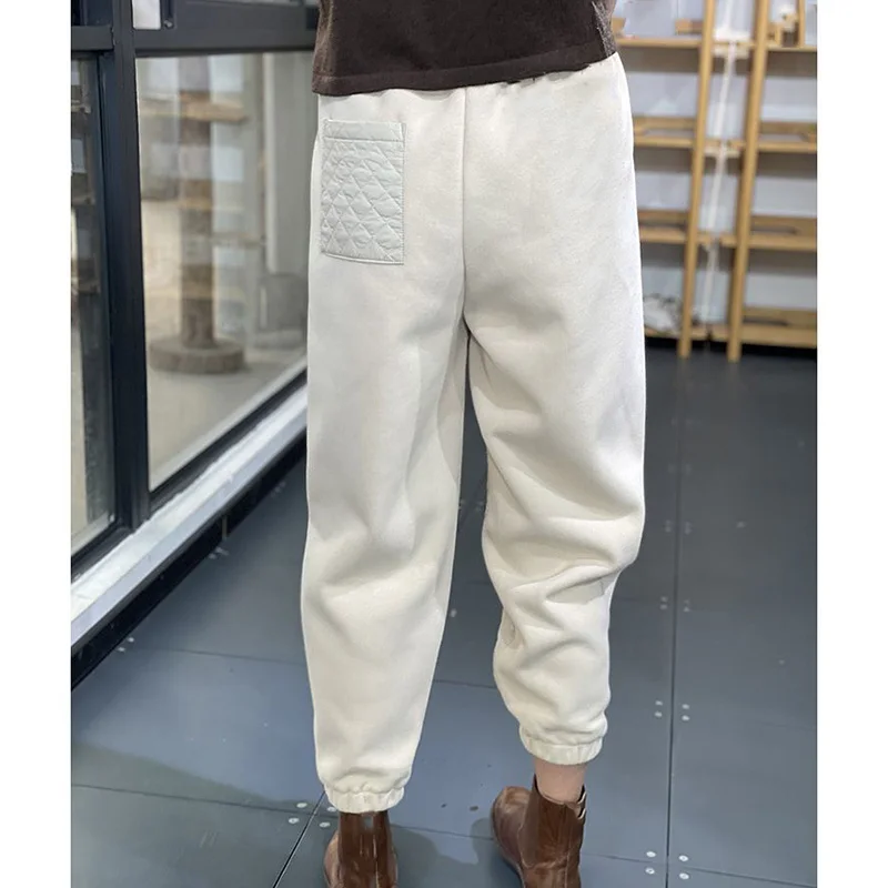 Women Diamond Plaid Thicken Cotton Pants High Street Fashion Bright Face Korean Trousers Winter Female Warm Casual Haren Pants