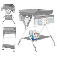 Sejoy Adjustable Baby Diaper Changing Table with Lockable Wheels Foldable Stand with Bottom Storage Board Elevated Fence
