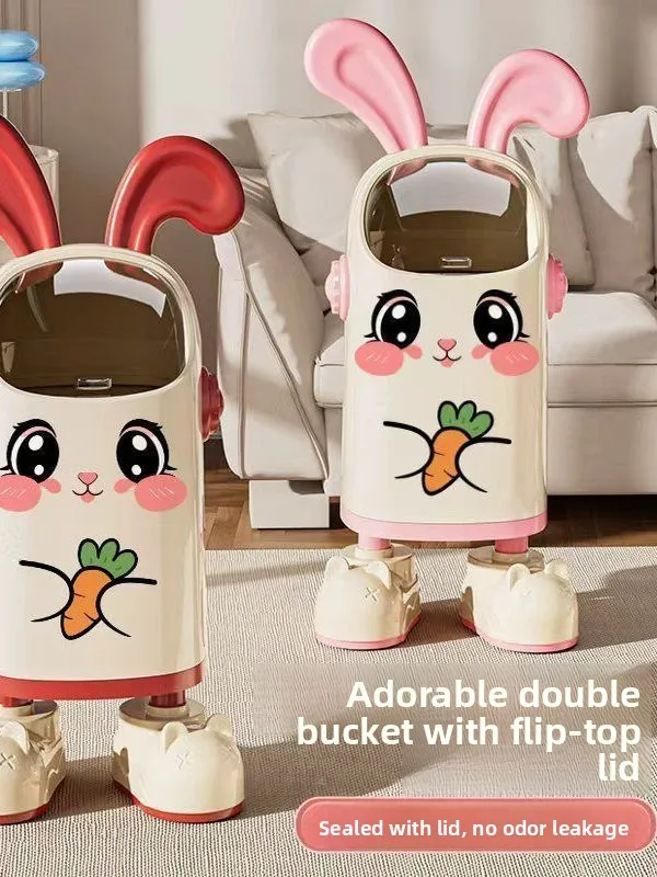 

Large Capaci Tra Can with Lid Cartoon Rabbit Design Home Use Odor Proof for Living Room Bedroom Kitchen Batoom