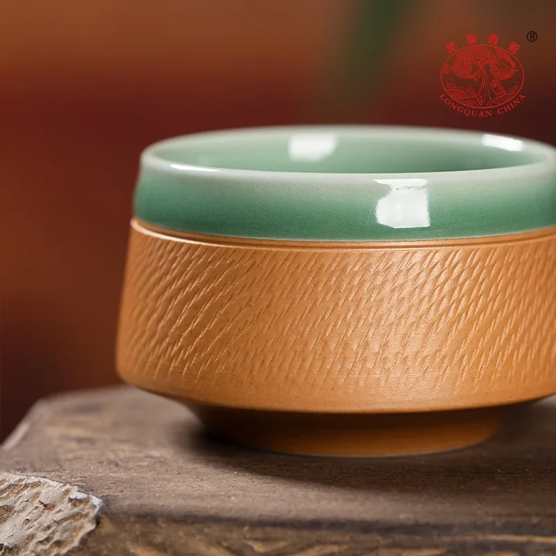 Longquan Celadon Pure Handmade Jumping Knife Double Glaze Combined Zen Creative Master Tea Cup Tea Set Kung Fu