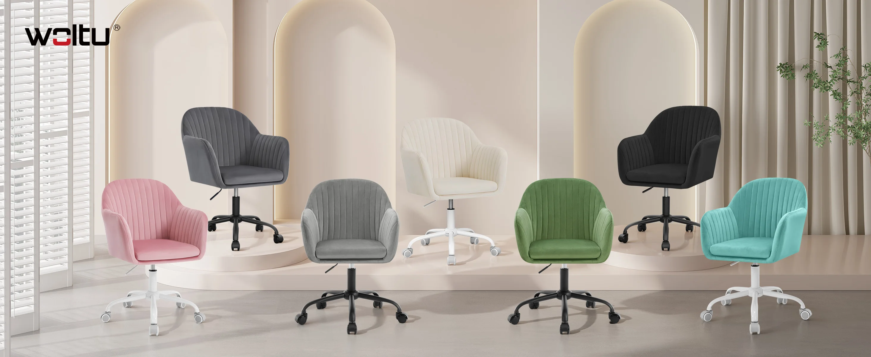 WOLTU Samt-Bürostuhl mit Armlehnen, Rollen, anhebbar, Gaming-Stühle mit hoher Rückenlehne, höhenverstellbar, ergonomischer Arbeits- und Make-up-Stuhl – Detail 3
