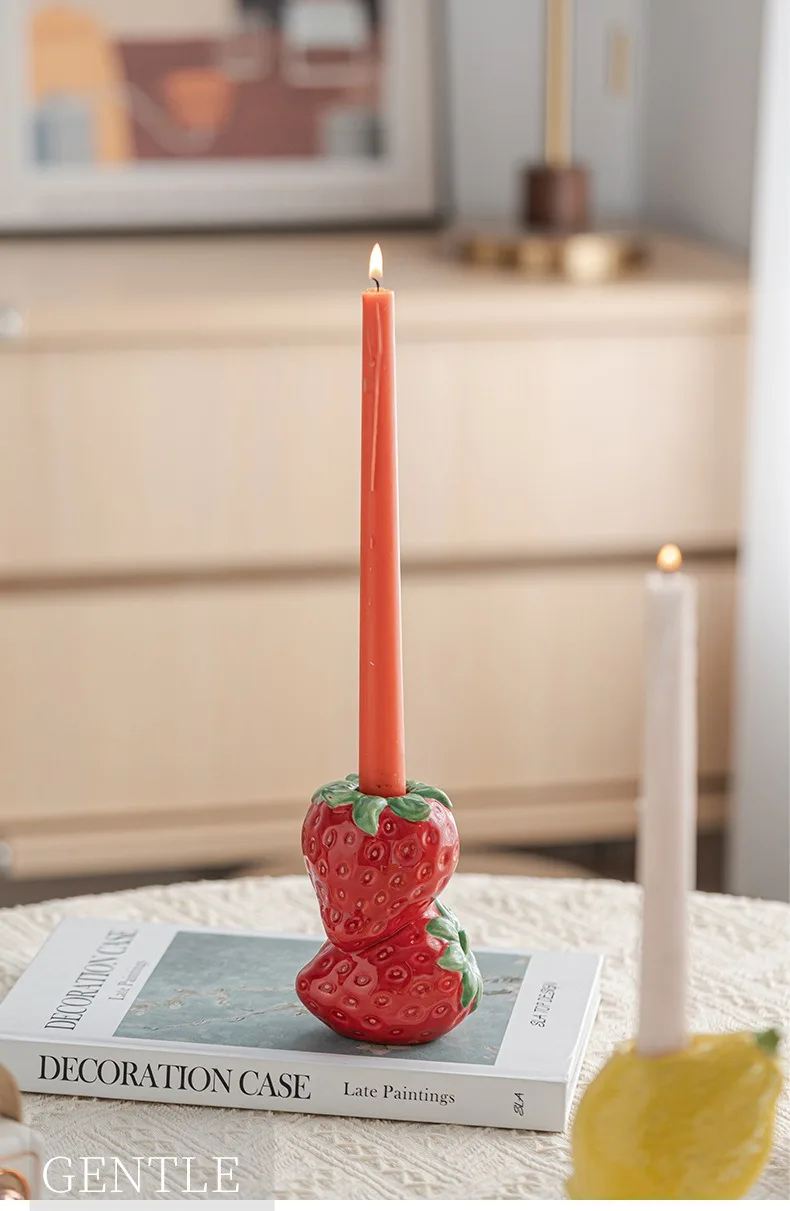 Fruit Shaped Ceramic Candle Holder Strawberry Orange Lemon Table Decor Gift