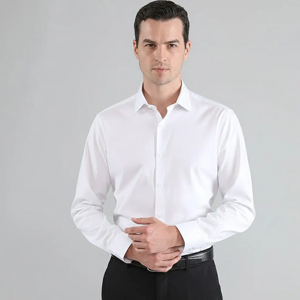 

Мужская эластичная рубашка премиум-класса в 4 направлениях — большая и высокая белая классическая рубашка без железа — высокоэластичная деловая повседневная рабочая одежда