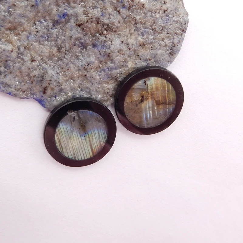 Natural Stone Flash Labradorite Obsidian Semiprecious Fashion Jewelry Women Round Earrings Accessories 20x3mm 4g