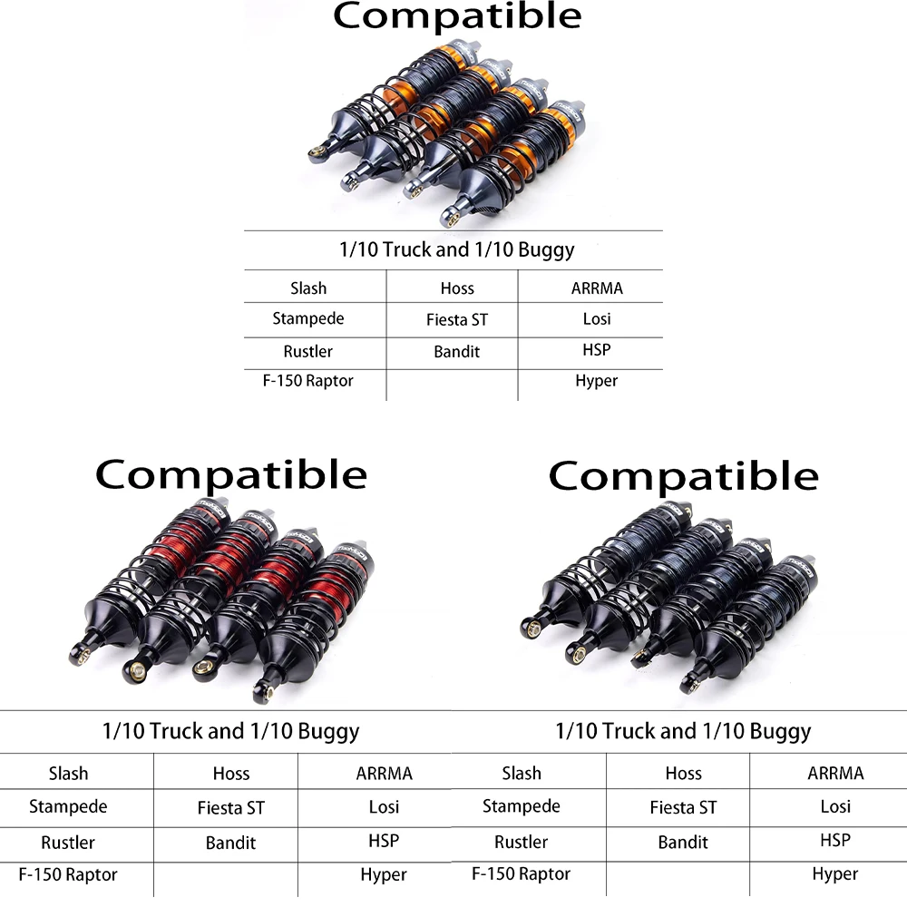 1/10 RC Oil Shock Absorber Big Bore Absorber Damper Set Compatible with Traxxas Slash 2WD/ 4X4, Rustler 2WD/ 4X4 VXL, Stampede,