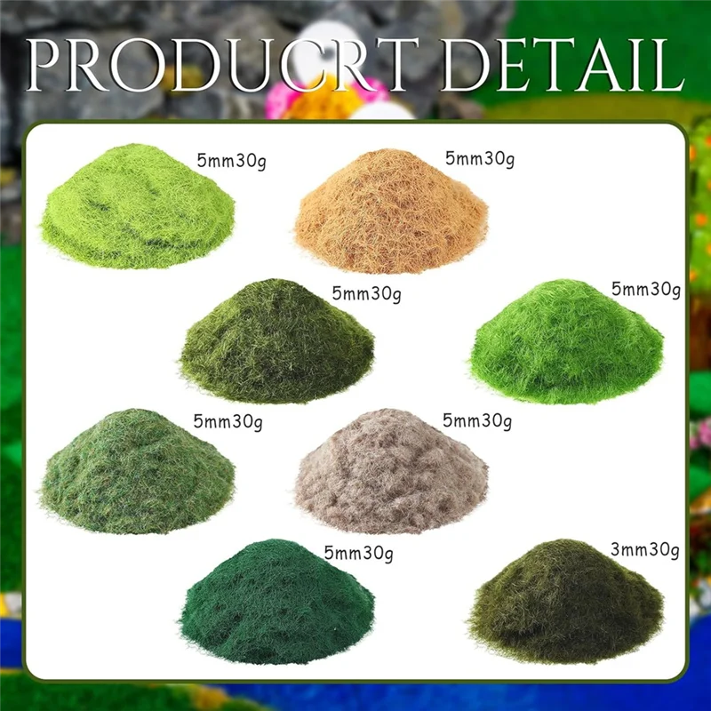 A86I-8 Pack Static หญ้า 8X30g 5 มม.รุ่น Terrain สําหรับ DIY Scenic ตารางภูมิทัศน์หัตถกรรม, พร้อมพู่กัน