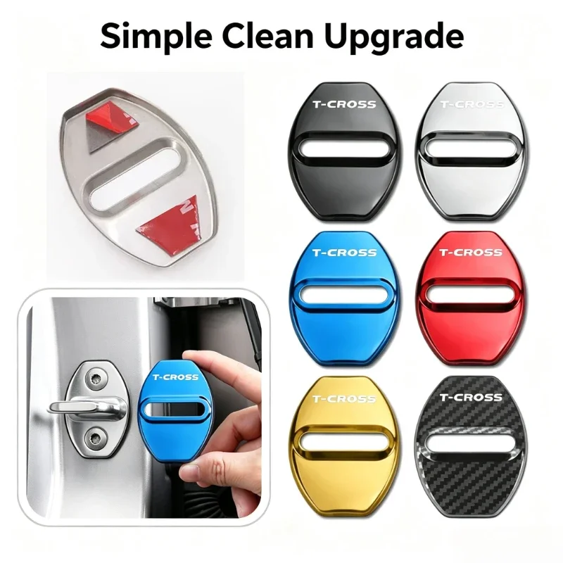 4Pcs Stainless Steel Anti-rust Car Door Lock Protection Covers for Volkswagen T-cross Logo Jetta RLine Polo Golf Passat Tiguan