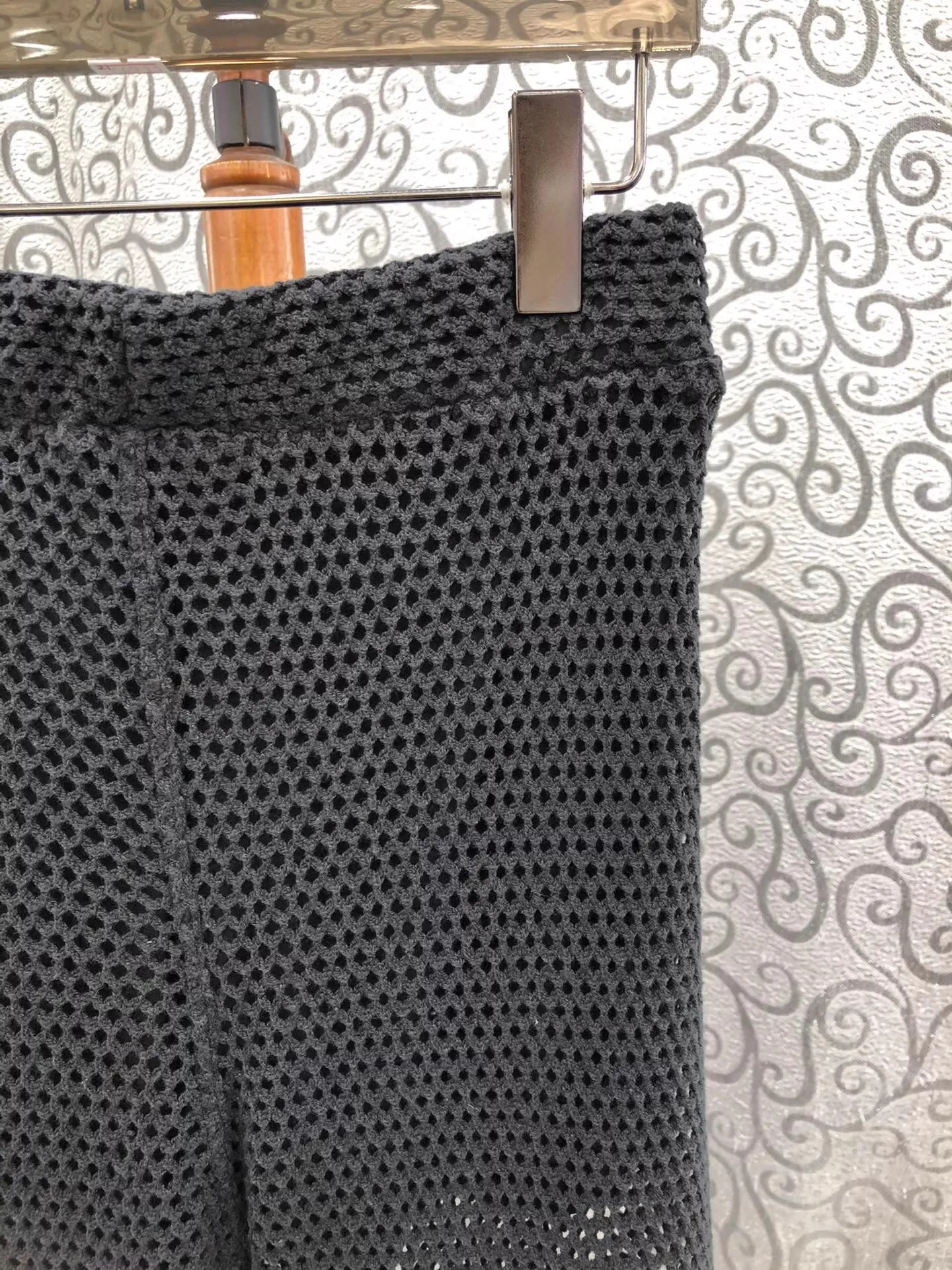 2025 신상 가을 패션 팬츠 고품질 여성 크로셰 니트 자수 풀 기장 플레어 레그 블랙 캐주얼 팬츠 트라우저