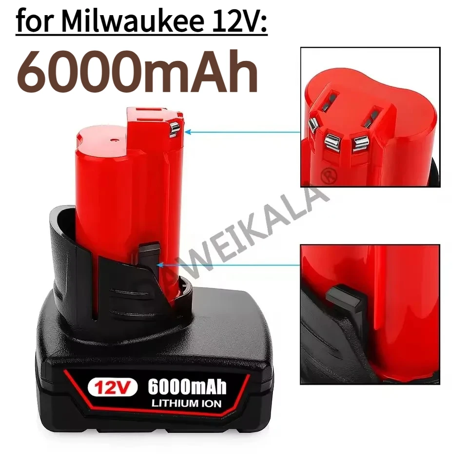 Pro nářadí Milwaukee 12V M12 12V 6Ah Li-ion baterie M12B6 XC 6.0Ah Akumulátorové vrtačky Li-ion baterie 48-11-2402 - náhled 2