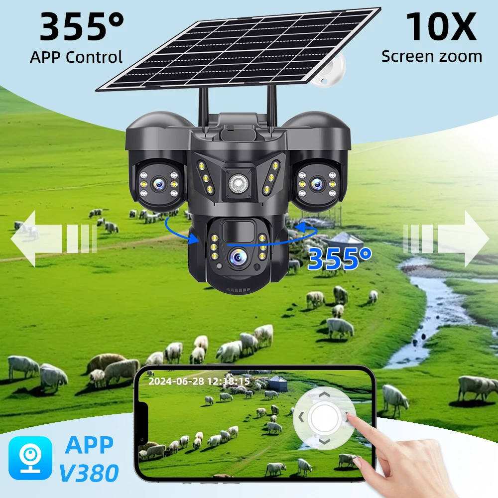 V380 PRO Telecamera IP solare 4G Wirless CCTV Videocamera di sorveglianza Monitor esterno 15MP HD Visione notturna Protezione di sicurezza