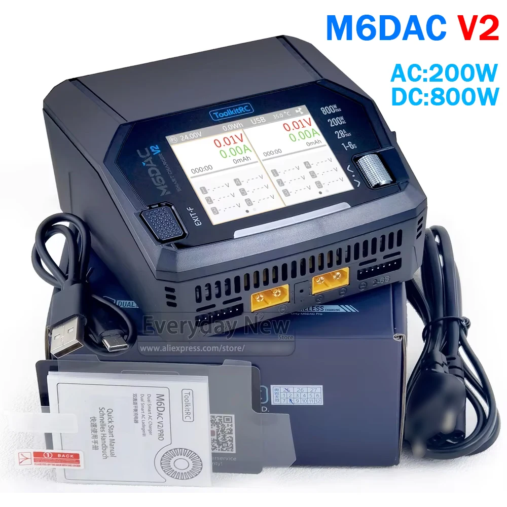 ToolkitRC M6DAC V2/PRO Oplader Intelligente Gelijkmatige Spanning AC300W 200W DC800W Lithium Batterij 1-6S FPV Speelgoedmodel Auto Accessoire