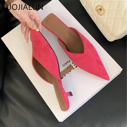 SUOJIALUN 2024 Autumn New Brand Women Sandal Shoes Fashion Pointed Toe Shallow Slip On Slingback Shoes Thin Low Heel Pumps