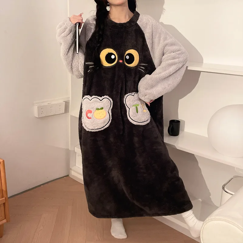 100 кг, зимняя ночная рубашка большого размера, женский фланелевой халат с героями мультфильмов, домашняя одежда, длинная пижама с длинными рукавами, плотная домашняя одежда из кораллового флиса