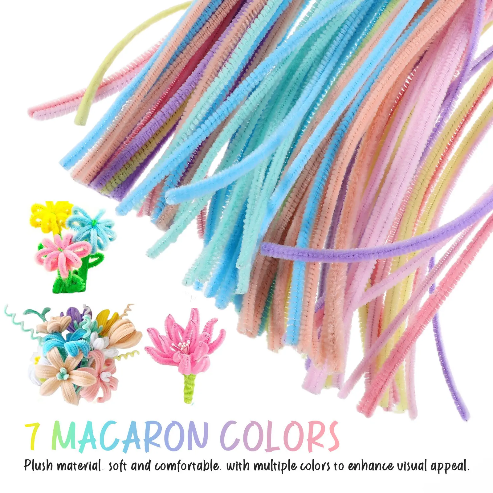 300Pcs Pastel Pipe Cleaners Bulk Craft Supplies Flexible Twisted Rods for DIY Flower Headbands Decorations Creative Projects view 6