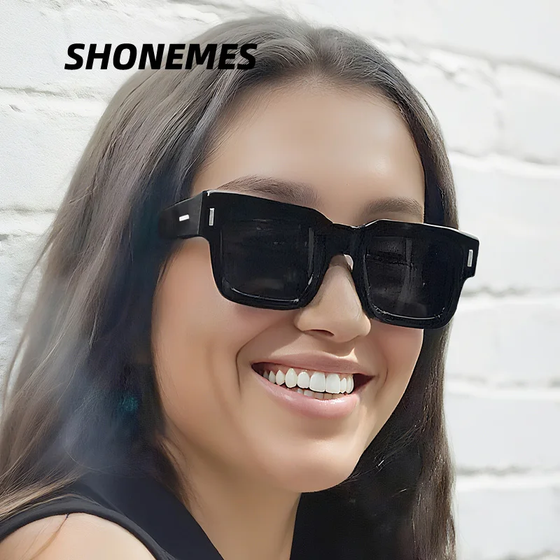 

SHONEMES Square Women Sunglasses Vintage Men Shades Outdoor UV400 Sun Glasses Black Grey Tea for Unisex