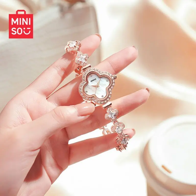 Miniso Delicate Chain Quartz Watch; Girls Bracelet Lucky Clover Waterproof Watches