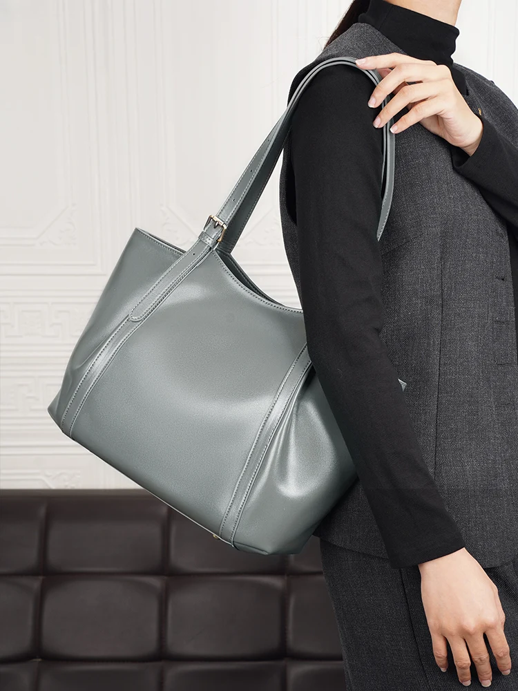 Autumn Winter Large Work Casual Bag Women's Genuine Leather Tote Bag Shoulder Bag Daily Commuter Handbag for Documents Zency
