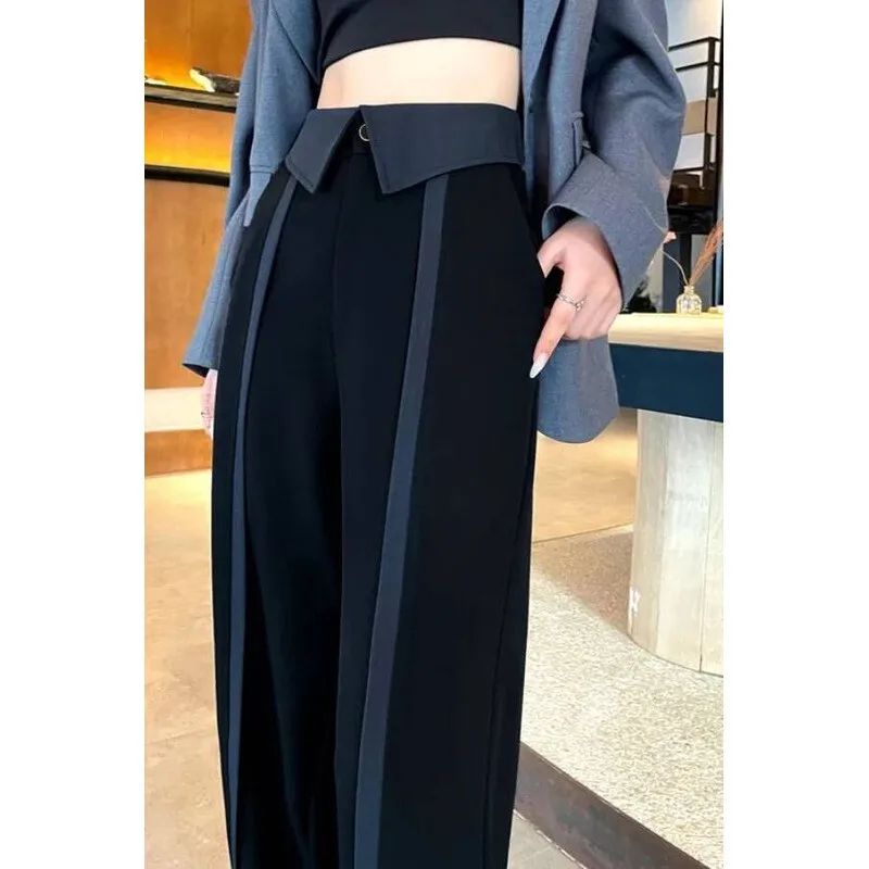 بدلة راقية للنساء في ربيع الخريف نمط جديد من السراويل الصغيرة عالية النحيفة وفضفاضة وثنيات واسعة الساق #2