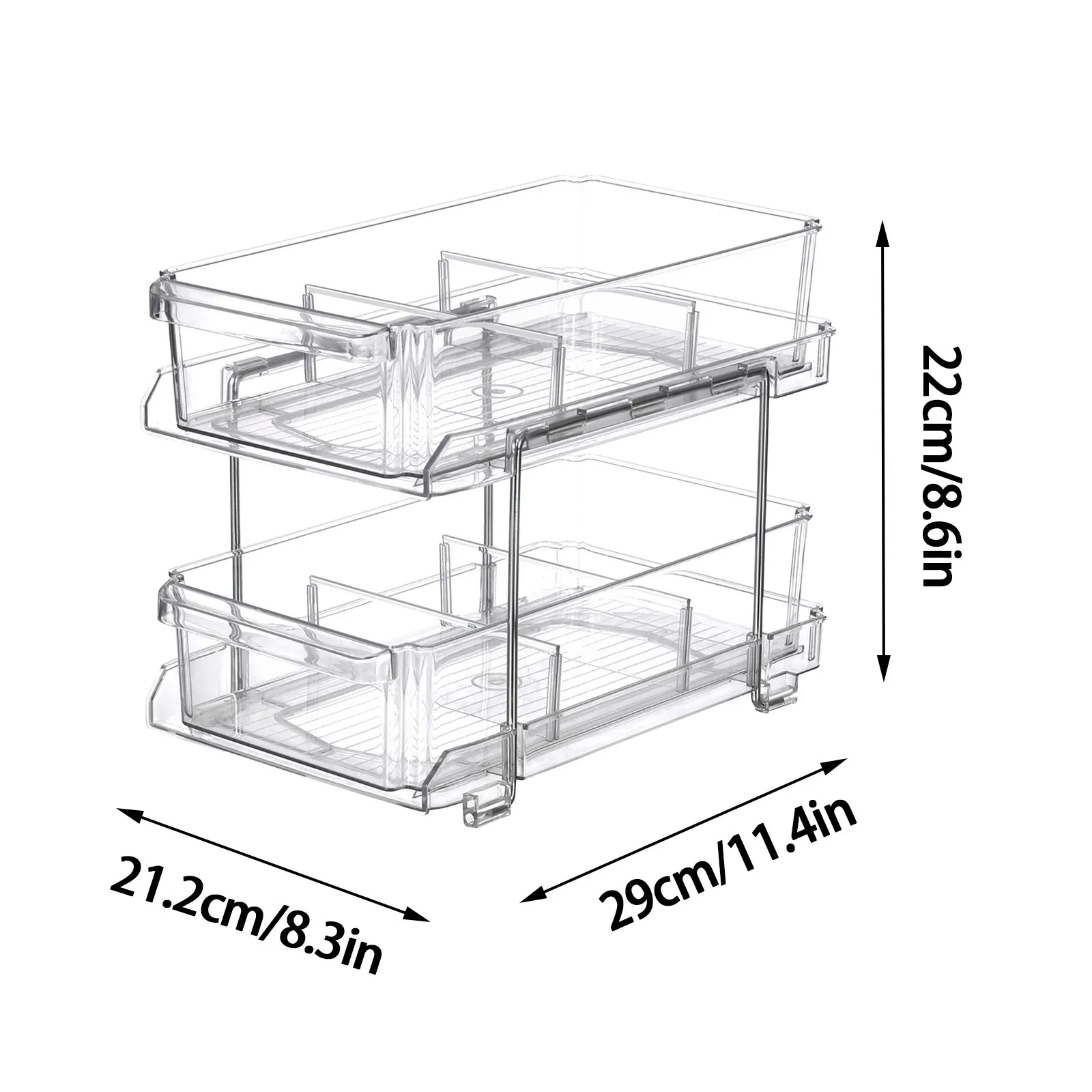 Pull-Out Home Organizer Clear Bathroom Organizer With Dividers Multipurpose Vanity Counter Tray Kitchen Closet Storage Container