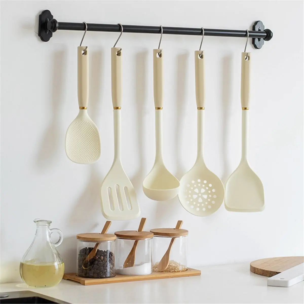 PROFESSIONAL USE Silicone Handle Kitchen Utensils Silicone Kitchen Utensils 5-Piece Set Silicone Shovel Spoon Colander Kitchen T