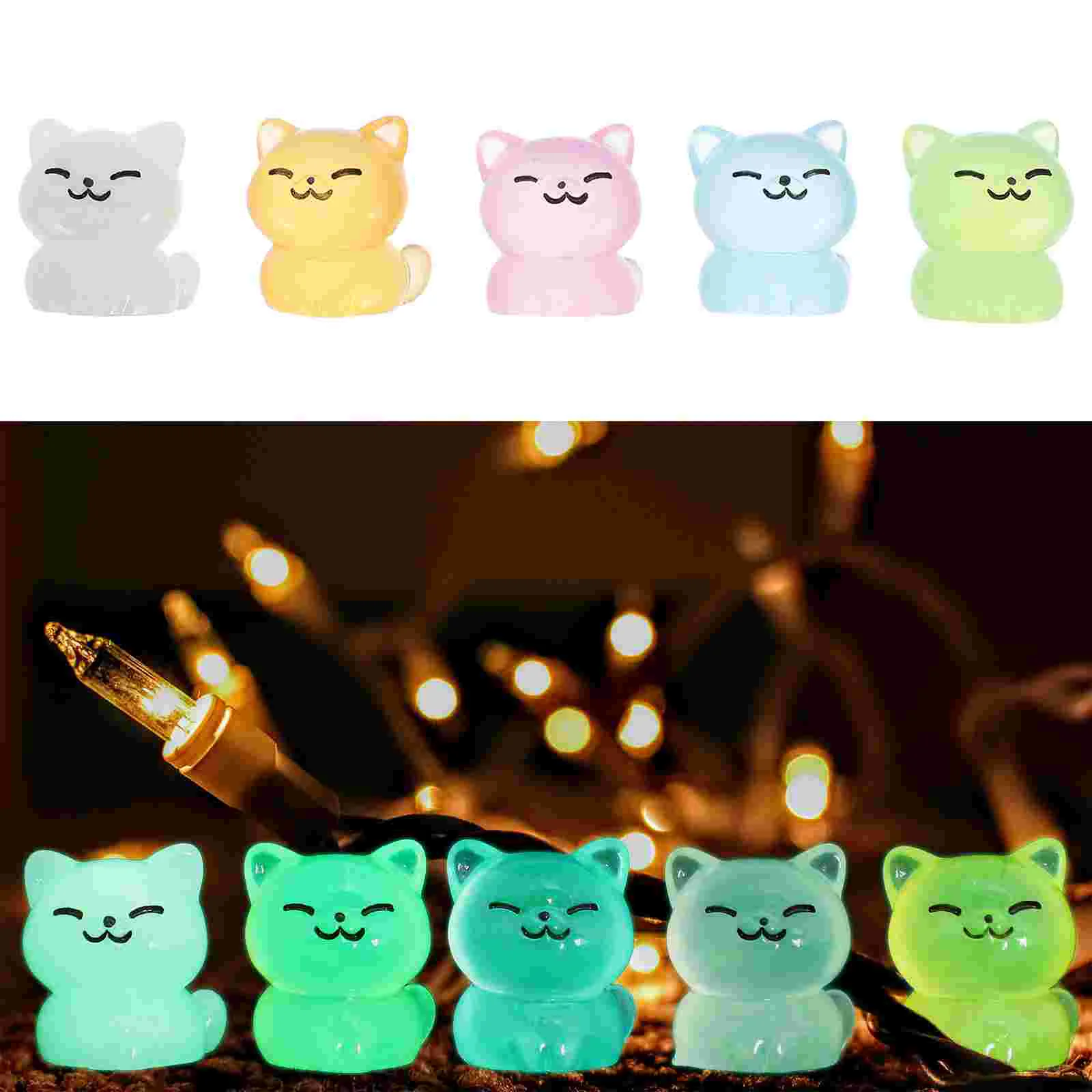 

30 Pcs Glow-in-the-dark Mini Resin Cat Animals Figures Statue Figurines Decor Small Cats