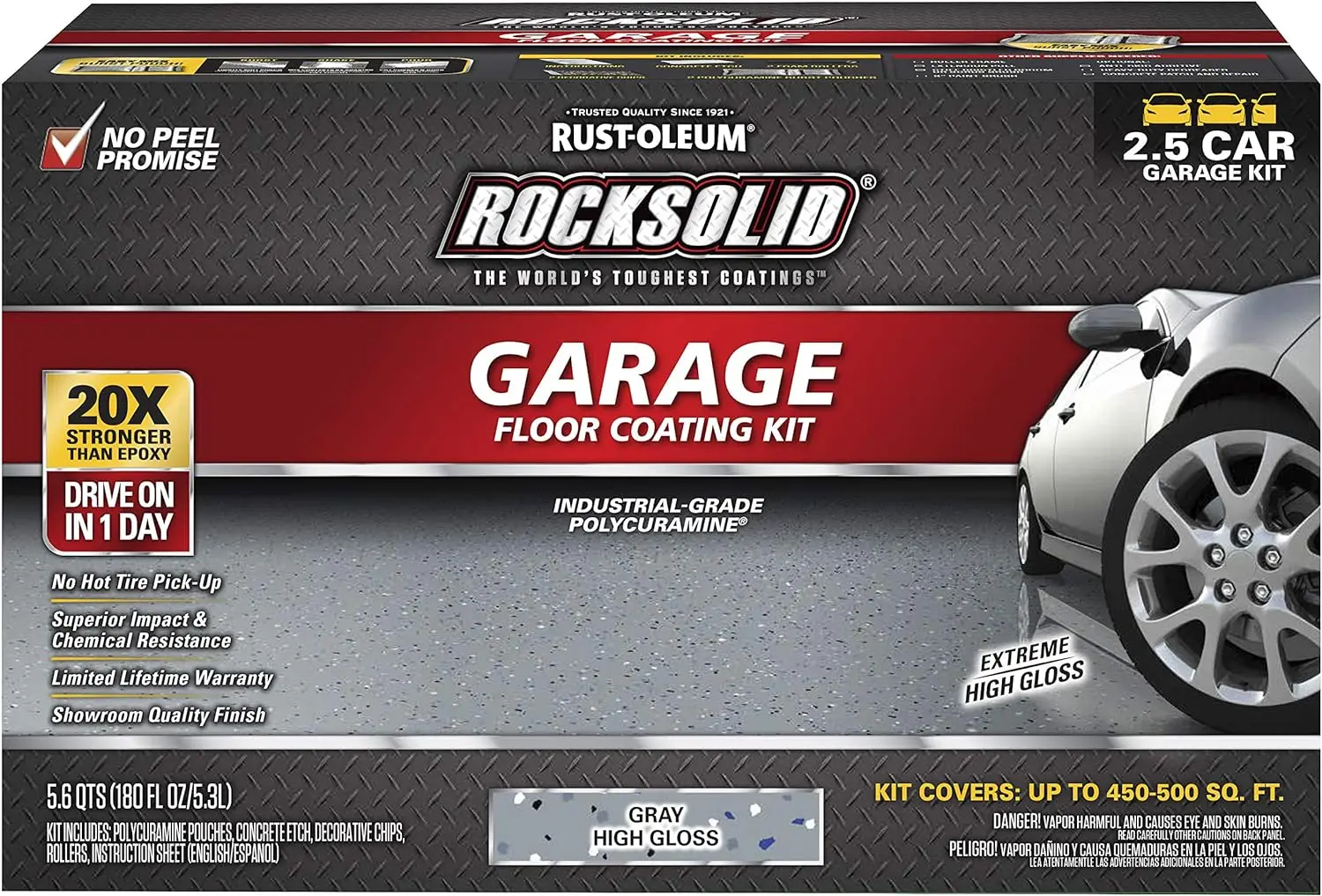 Rocksolid Polycuramine Garage Oil Floor Coating, 2.5 Car Kit, Gray, 180 Fl Oz (Pack of 1)