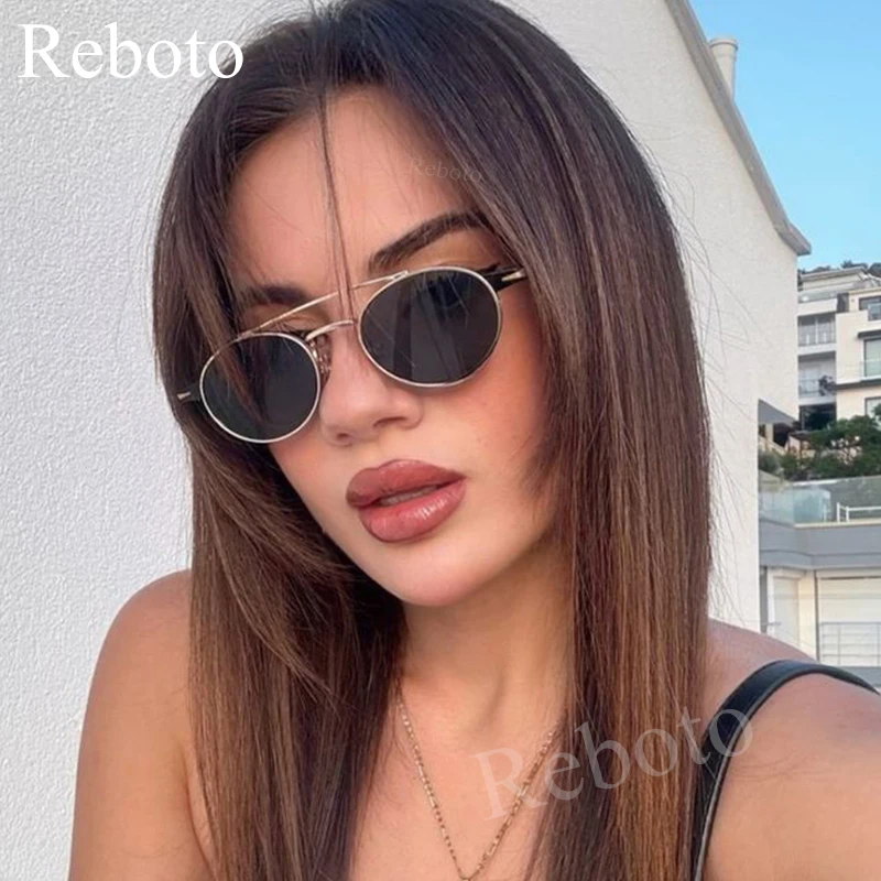 Vintage Small Oval Sunglasses Women Replica Luxury Brand Double Bridge Female Sun Glasses Retro Punk Round Shades Unisex Eyewear