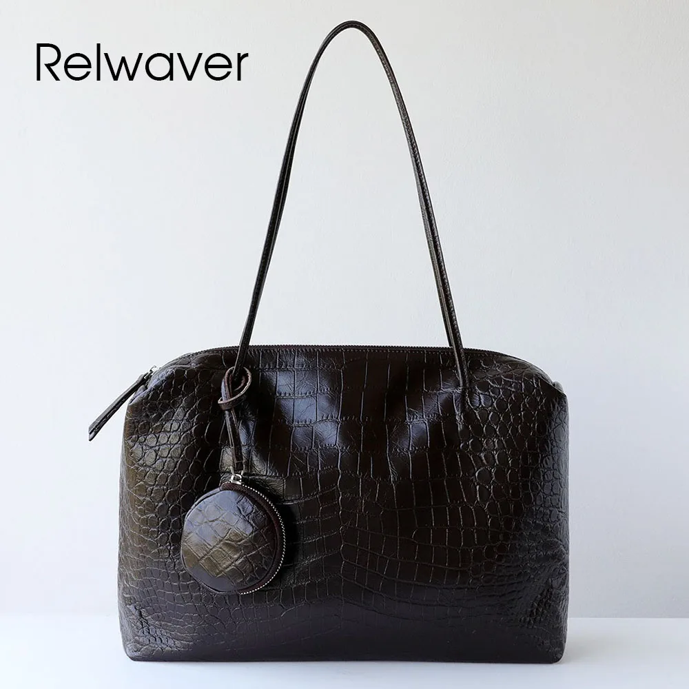 

Relwaver women underarm bag genuine leather shoulder bag luxury crocodile pattern cowhide tote bag commuting lady 2026 spring