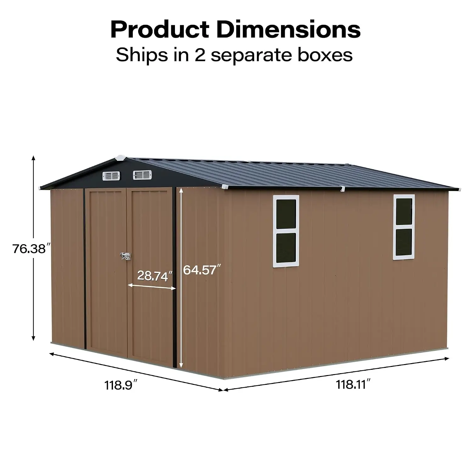 10x10FT Outdoor Storage Shed with Windows, Steel Shed with Lockable Double Doors, Gable Roof & Air Vent for Backyard, Customized
