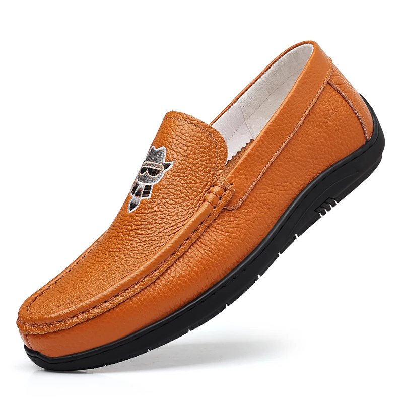 First layer of cowhide men's bean shoes leather casual leather shoes slip-on men's loafers fashion single shoes soft JES018