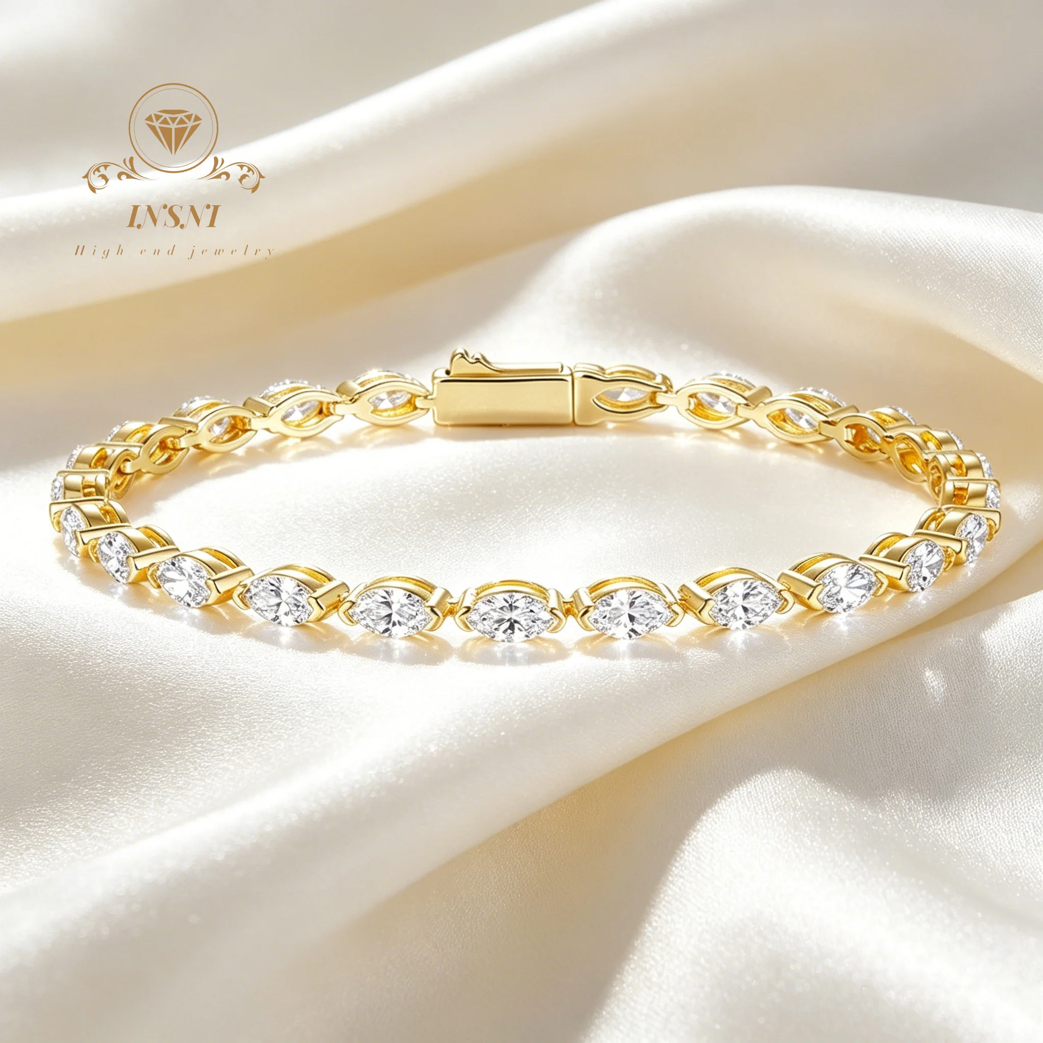 S925 Sterling Silver Horse Eye Moissanite Bracelet Women's Cross-border Hip-hop Ins Style Fashion Light Luxury Jewelry for Women